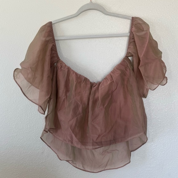 Wishlist Apparel Off Shoulder Chiffon Metallic Lined Blouse Top Blush Size M - Picture 5 of 10